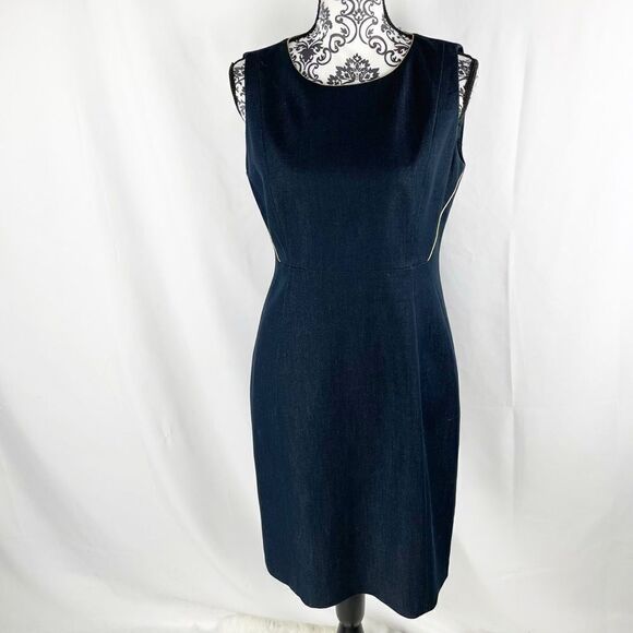 Tahari Exposed Zipper Pencil Dark Wash Midi Dress - Picture 1 of 10